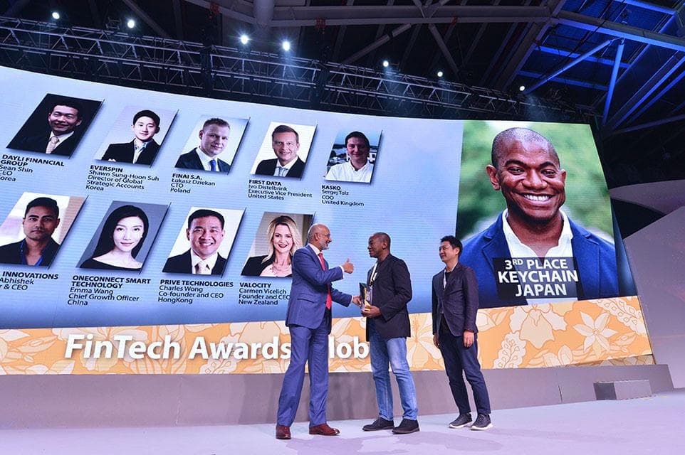 Jonathan Hope accepts the Global Fintech Award on behalf of Keychain